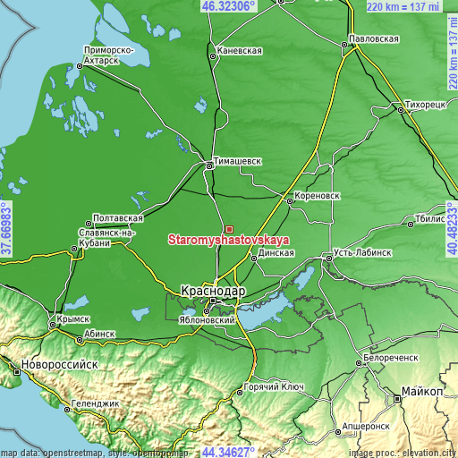 Topographic map of Staromyshastovskaya