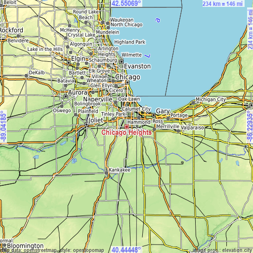 Topographic map of Chicago Heights