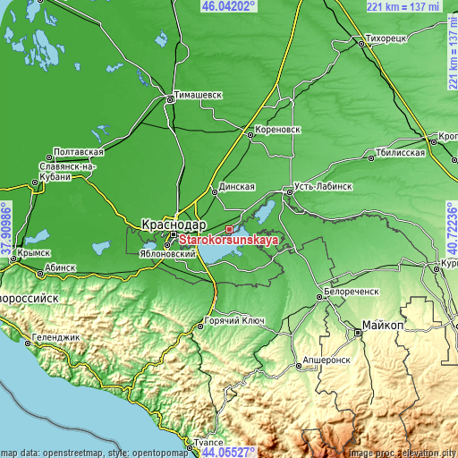 Topographic map of Starokorsunskaya