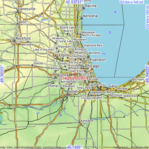 Topographic map of Clarendon Hills