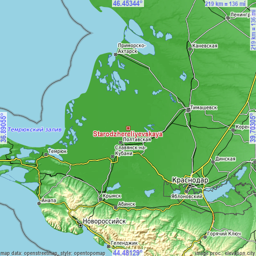 Topographic map of Starodzhereliyevskaya