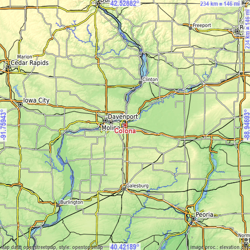 Topographic map of Colona