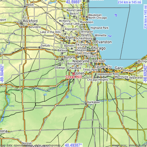 Topographic map of Crest Hill