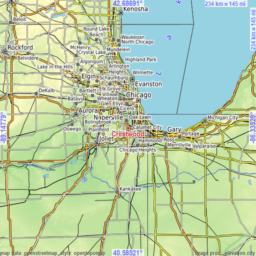 Topographic map of Crestwood