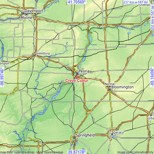 Topographic map of Creve Coeur