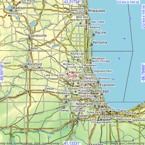 Topographic map of Cuba