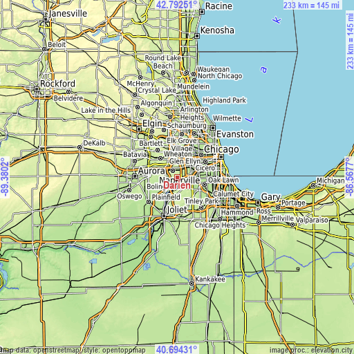 Topographic map of Darien