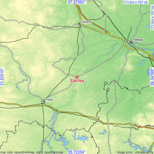 Topographic map of Staritsa