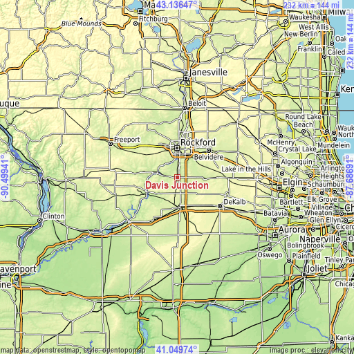 Topographic map of Davis Junction