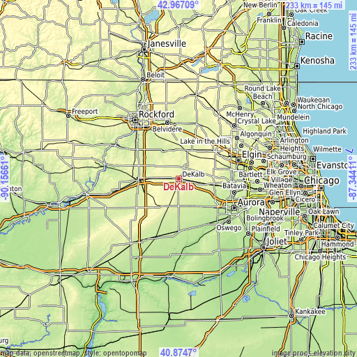 Topographic map of DeKalb
