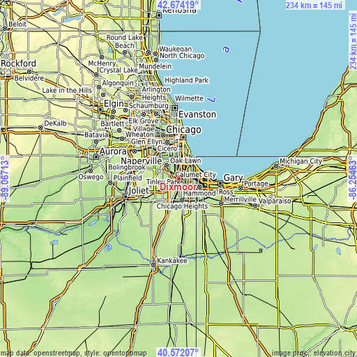 Topographic map of Dixmoor