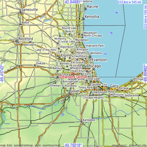 Topographic map of Downers Grove