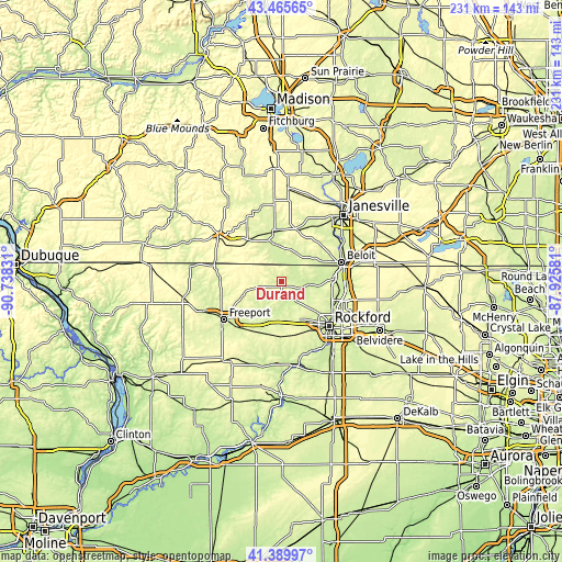 Topographic map of Durand