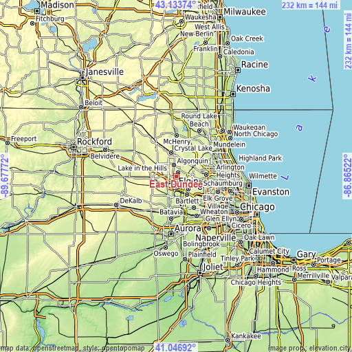 Topographic map of East Dundee