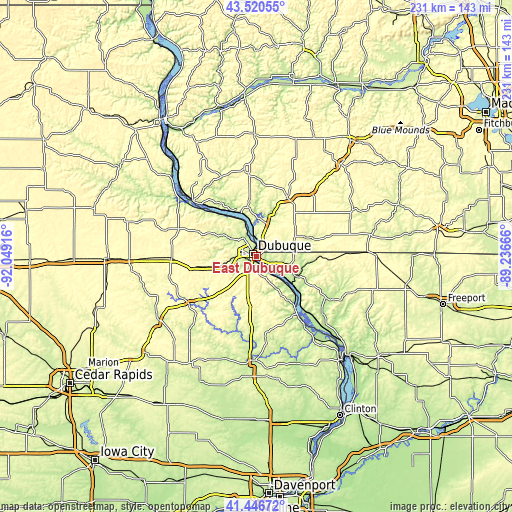 Topographic map of East Dubuque