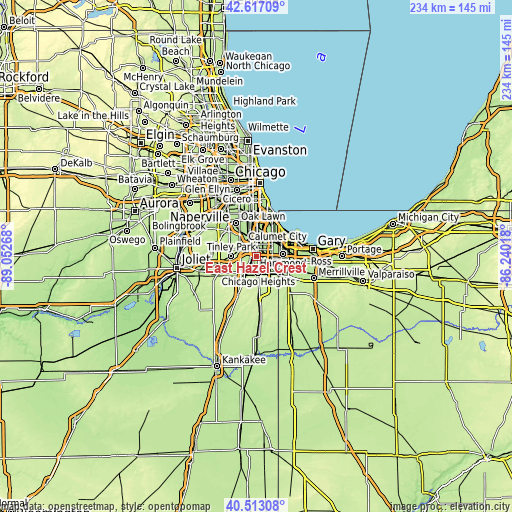 Topographic map of East Hazel Crest