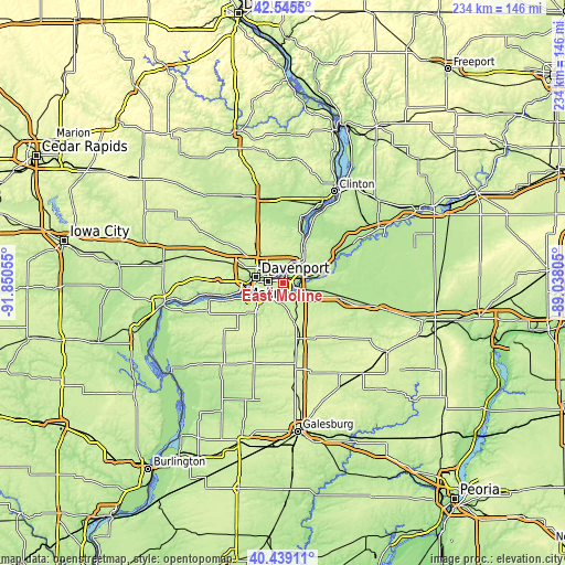 Topographic map of East Moline