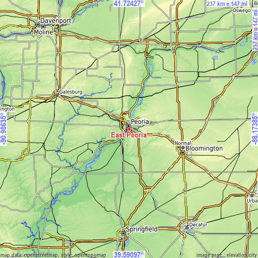 Topographic map of East Peoria