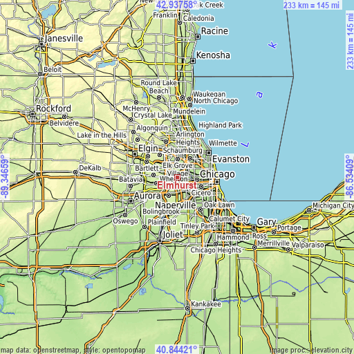 Topographic map of Elmhurst