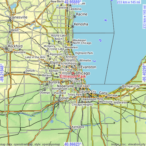 Topographic map of Elmwood Park