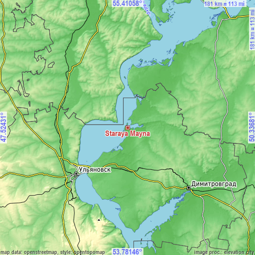 Topographic map of Staraya Mayna