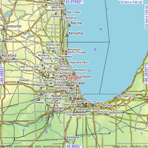 Topographic map of Evanston
