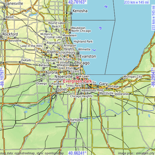 Topographic map of Evergreen Park