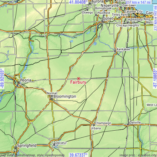 Topographic map of Fairbury