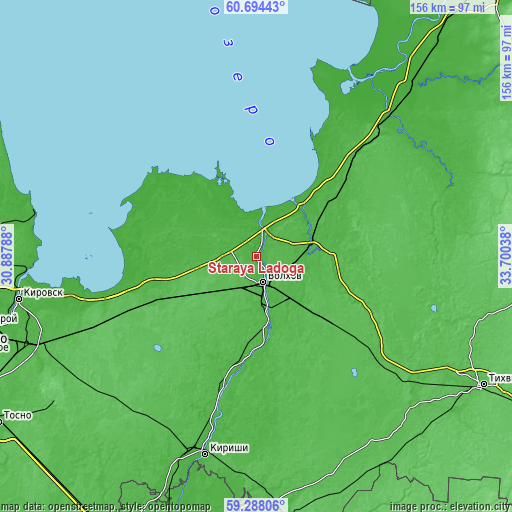 Topographic map of Staraya Ladoga