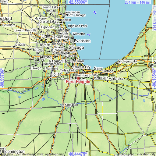 Topographic map of Ford Heights