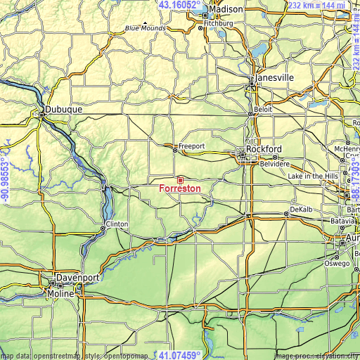 Topographic map of Forreston