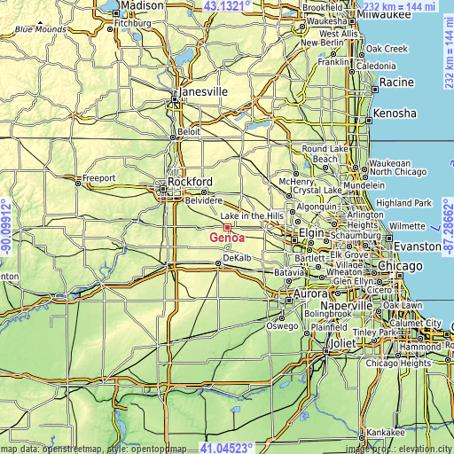 Topographic map of Genoa