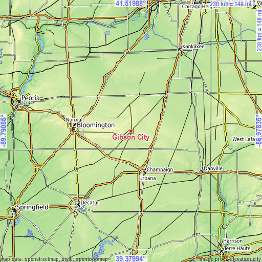 Topographic map of Gibson City