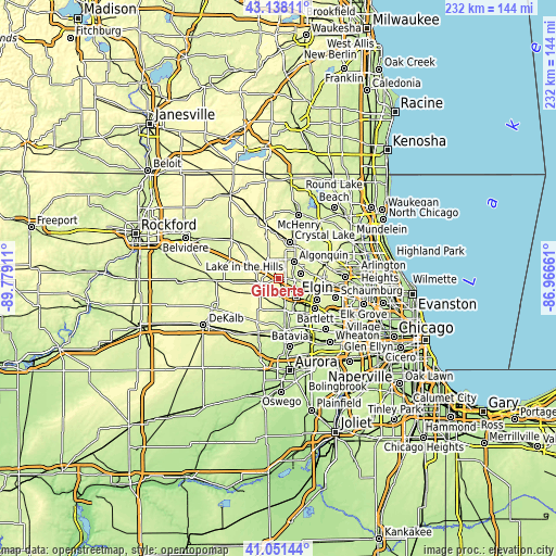 Topographic map of Gilberts