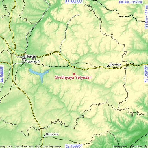 Topographic map of Srednyaya Yelyuzan’