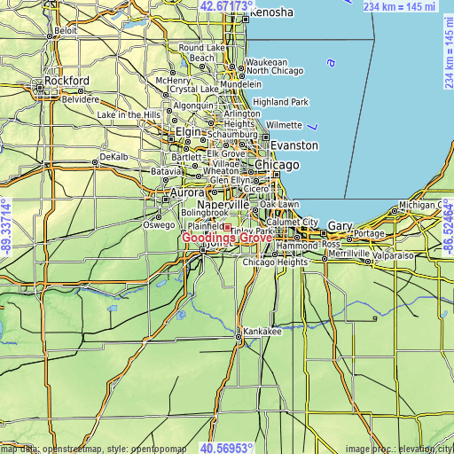 Topographic map of Goodings Grove