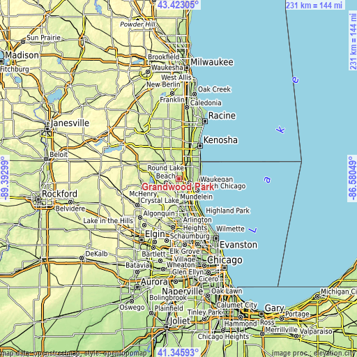 Topographic map of Grandwood Park