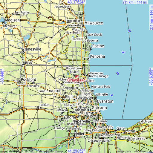 Topographic map of Grayslake