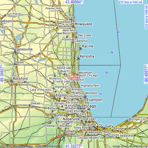 Topographic map of Gurnee