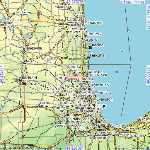 Topographic map of Hainesville