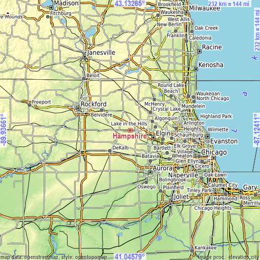 Topographic map of Hampshire