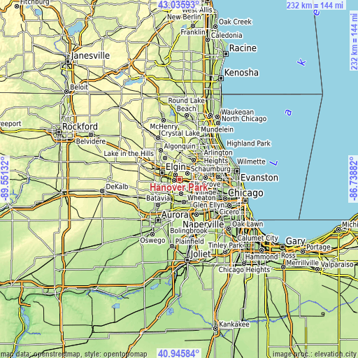 Topographic map of Hanover Park