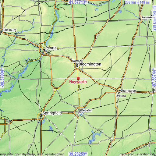 Topographic map of Heyworth