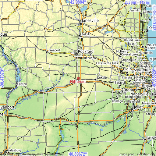 Topographic map of Hillcrest