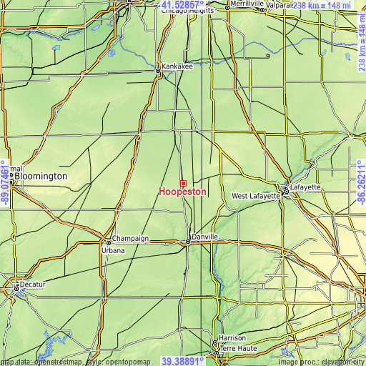 Topographic map of Hoopeston