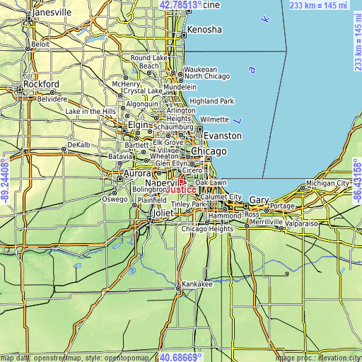 Topographic map of Justice