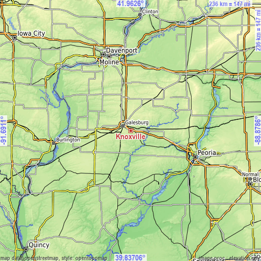 Topographic map of Knoxville