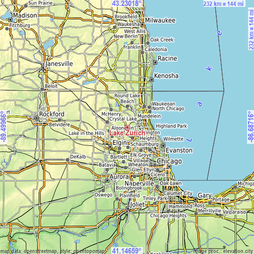 Topographic map of Lake Zurich