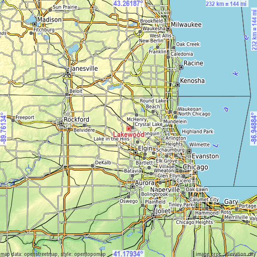 Topographic map of Lakewood