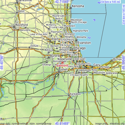 Topographic map of Lemont